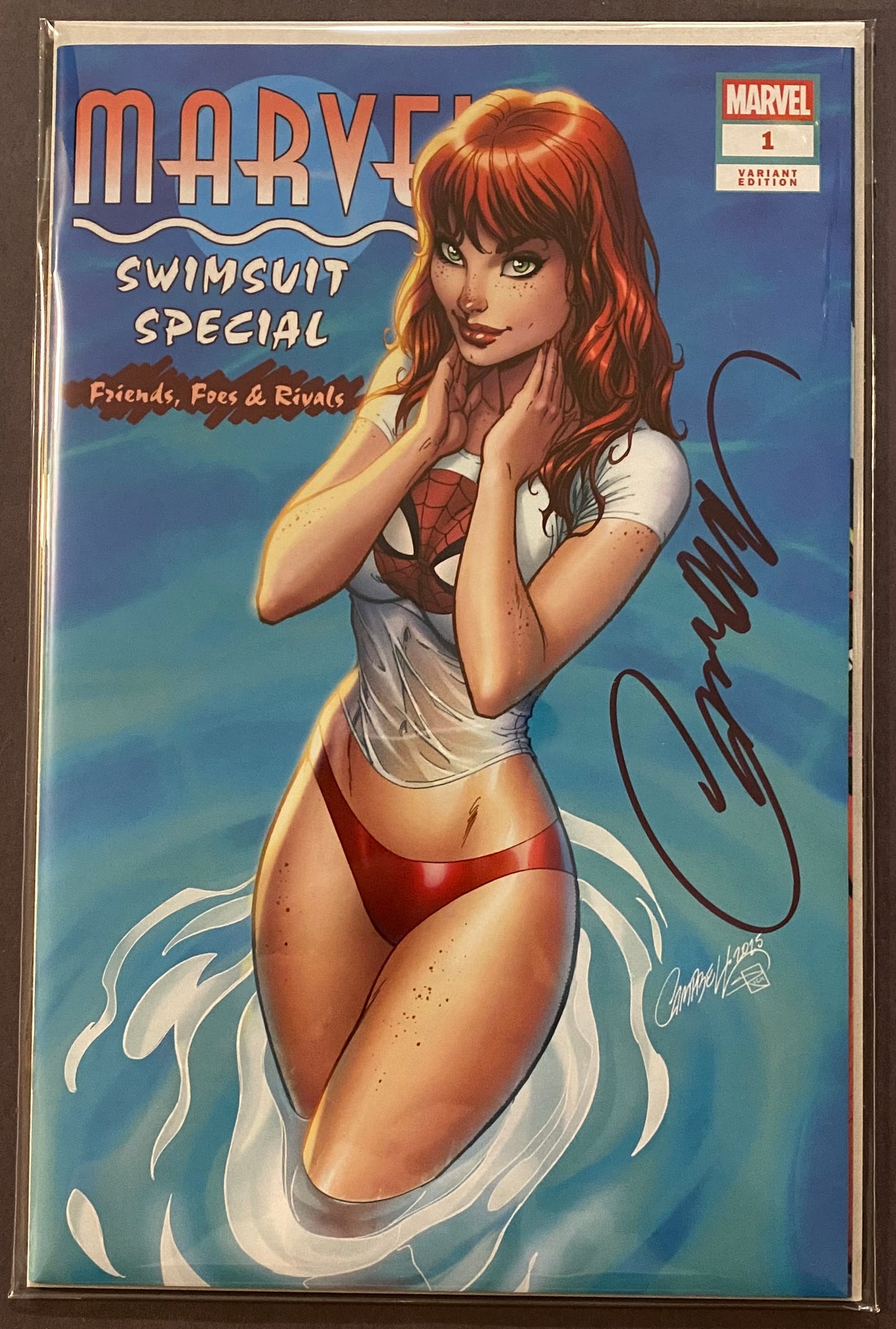 MARVEL SWIMSUIT SPECIAL: FRIENDS, FOES & RIVALS #1 J. SCOTT CAMPBELL ARTIST EXCLUSIVE COVER A "MJ" (2025) SIGNED WITH COA