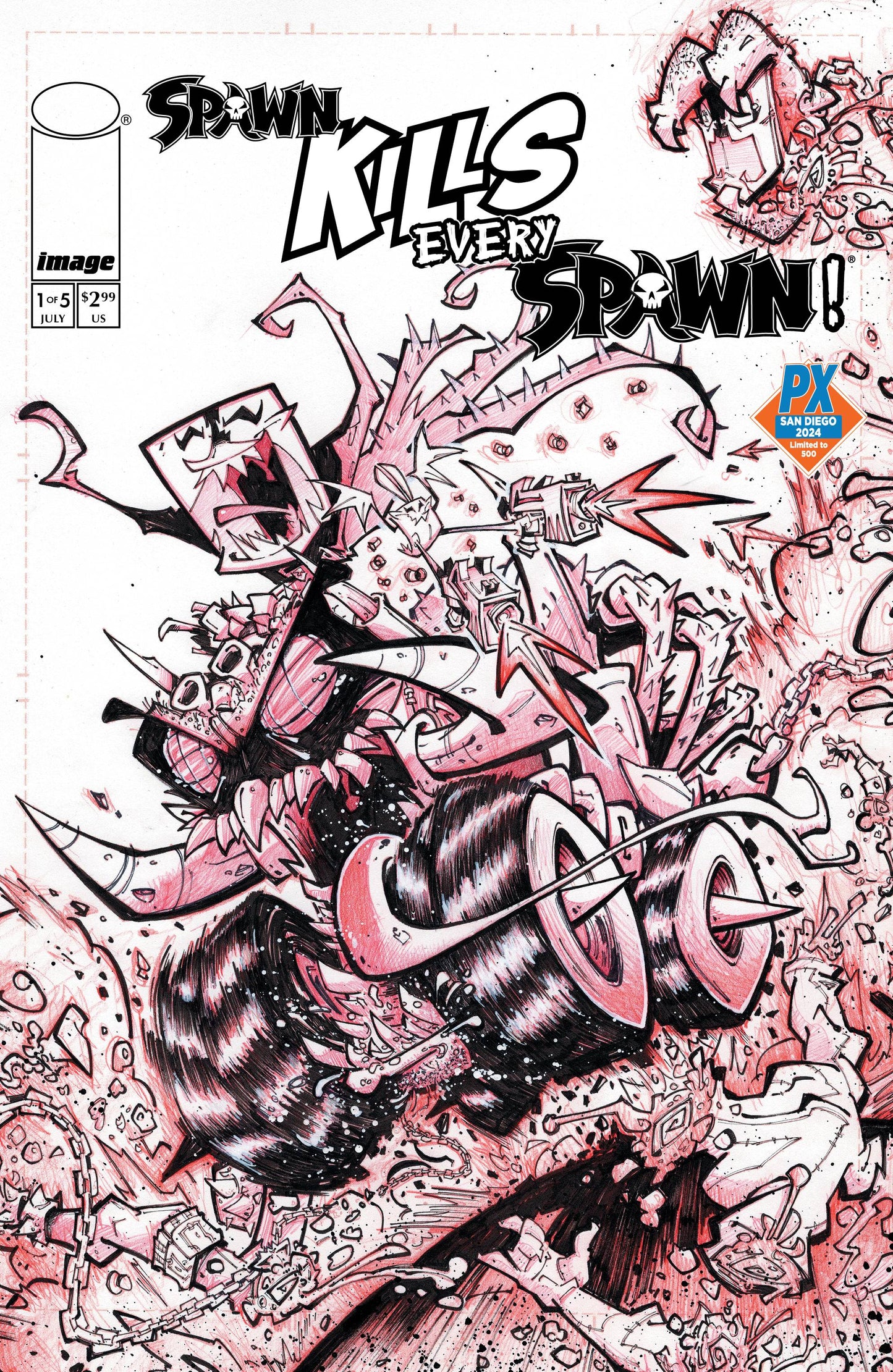 SDCC 2024 SPAWN KILLS EVERY SPAWN #1 PX BW VARIANT EDITION