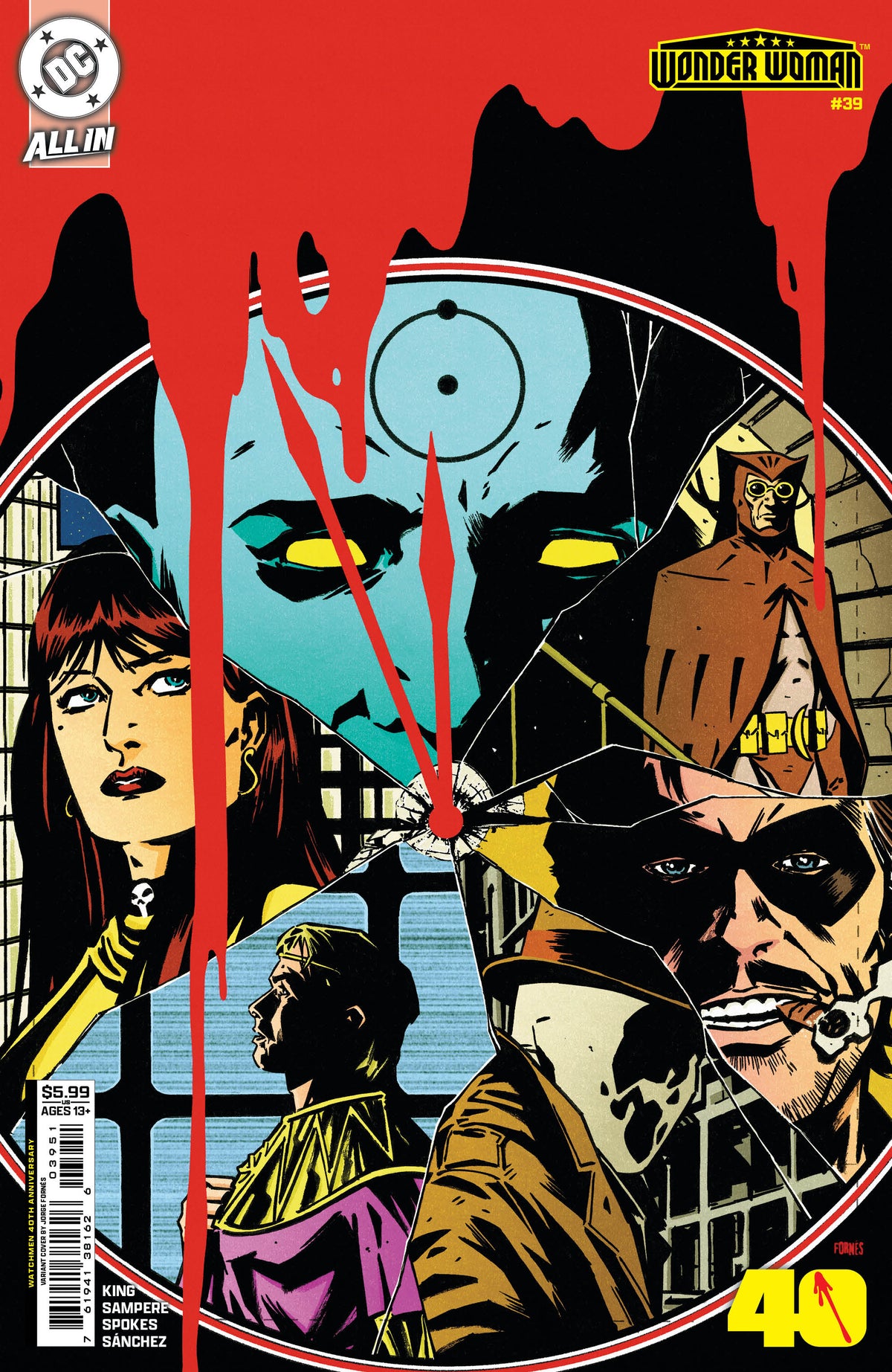 WONDER WOMAN #39 CVR E JORGE FORNES WATCHMEN 40TH ANNIVERSARY CARD STOCK VAR