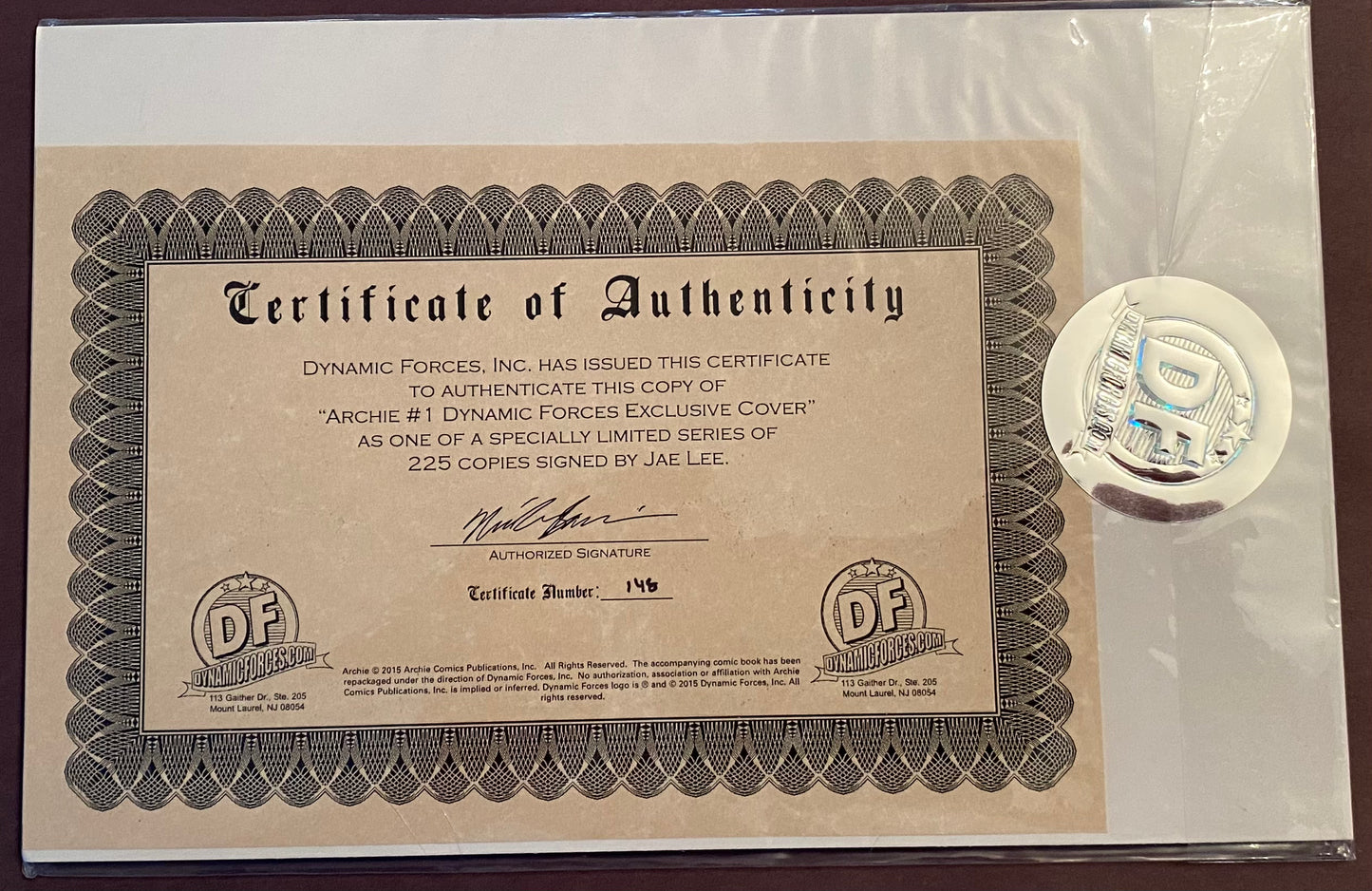 ARCHIE #1 DYNAMIC FORCES JAE LEE VARIANT - SIGNED WITH COA